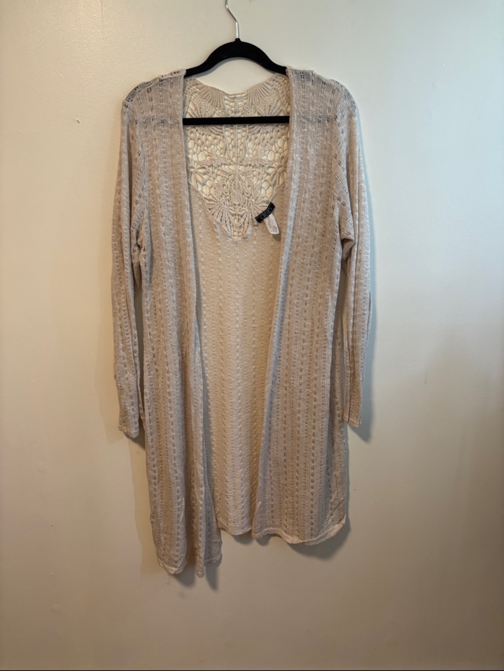 Deb Crochet Back Open-Front Cardigan - Cream